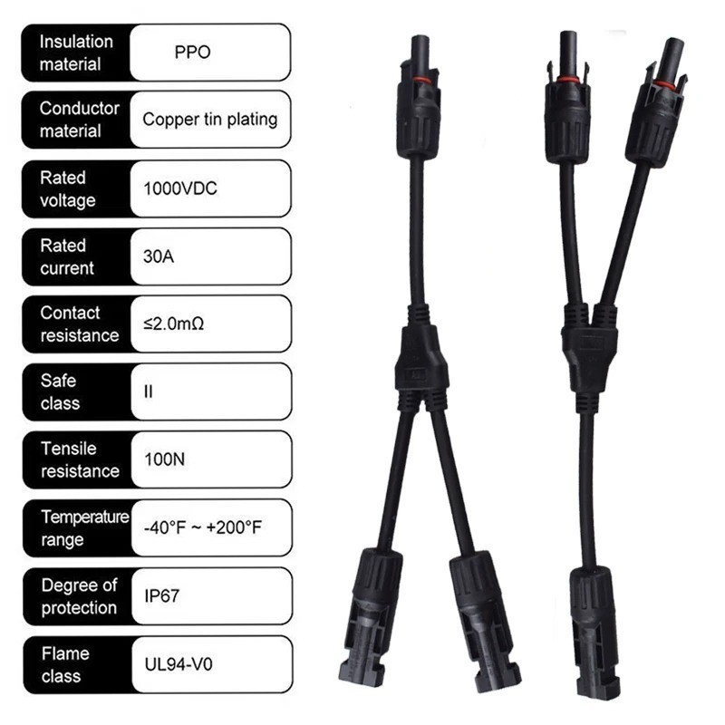 Solar Panel Y Branch Cable Connection Waterproof Adapter Connector Extension