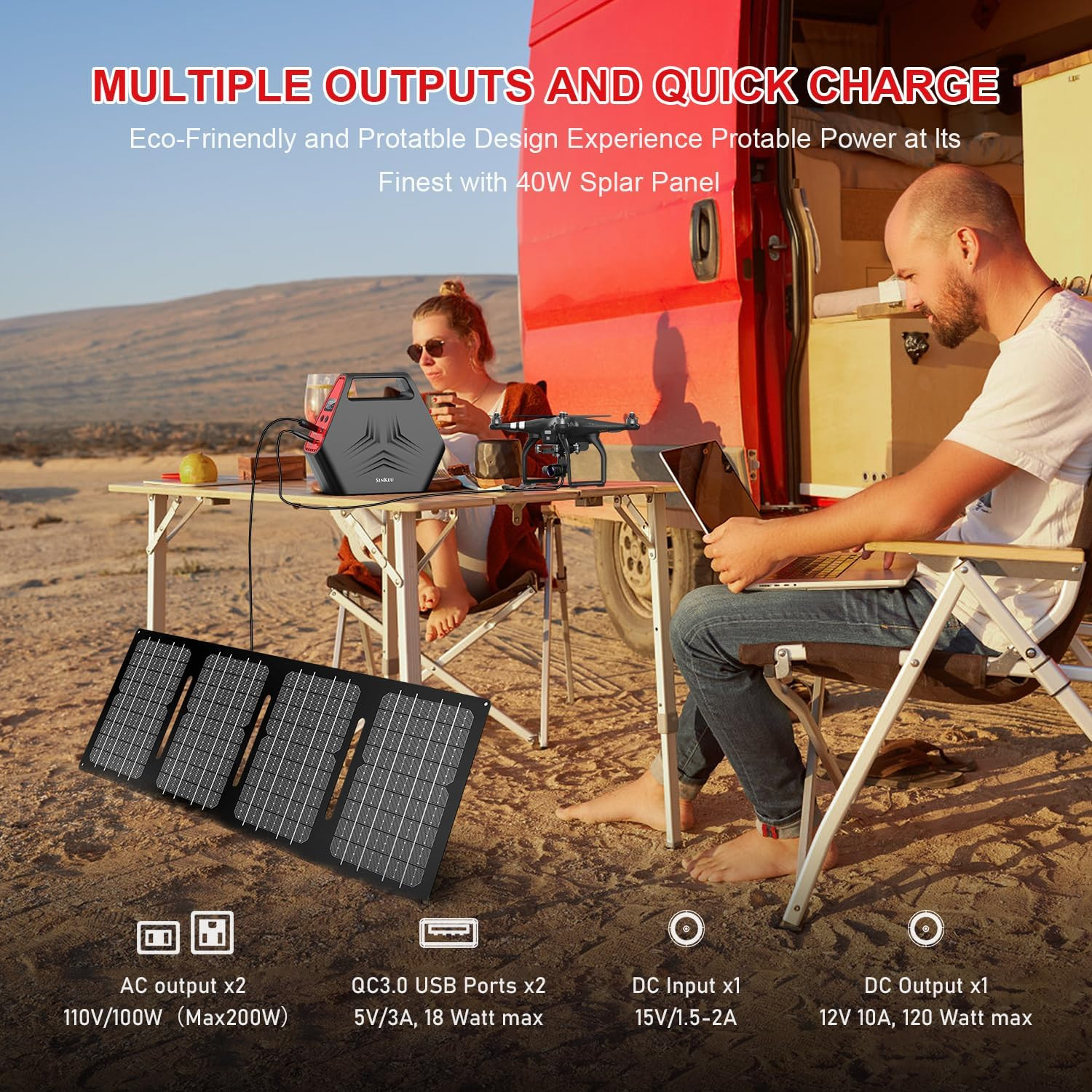 100W Solar Generator with 40W Foldable Solar Panel, 24600Mah Power Bank with AC