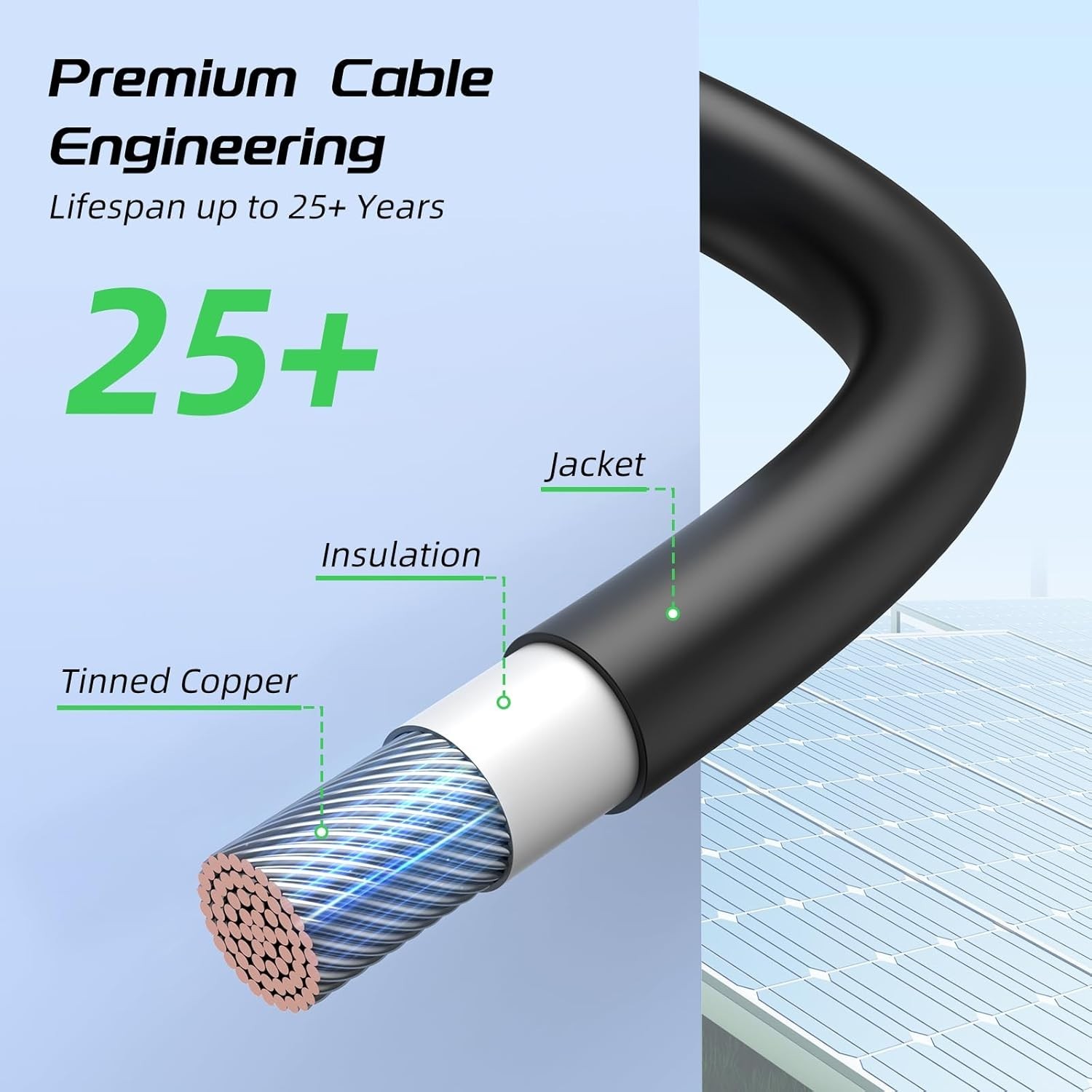 30FT 10AWG Solar Extension Cable Waterproof Connectors for RV and PV Systems