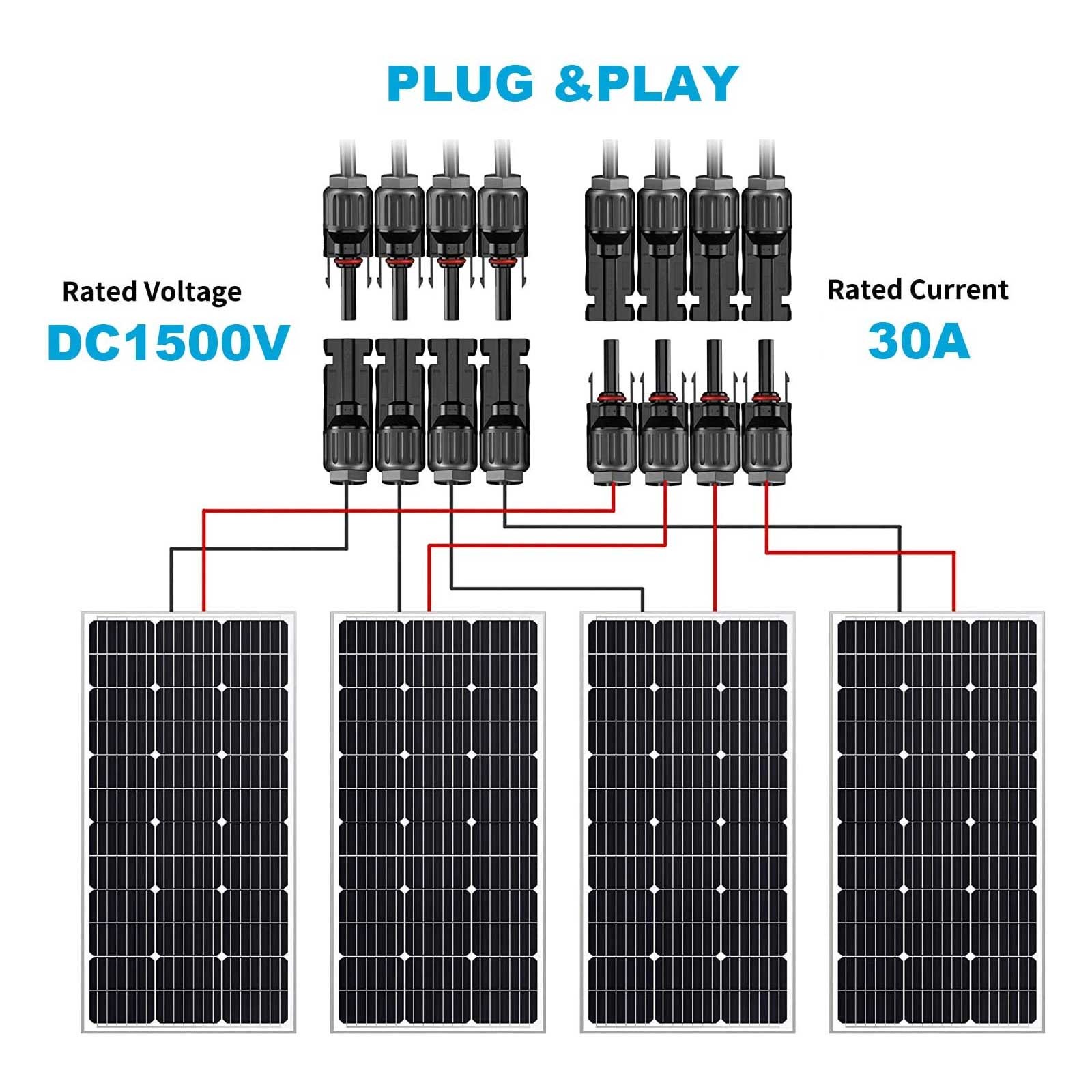 Y Branch Solar Panel Cable Wire 4 in 1 Adapter Caravan Off Grid System Connector