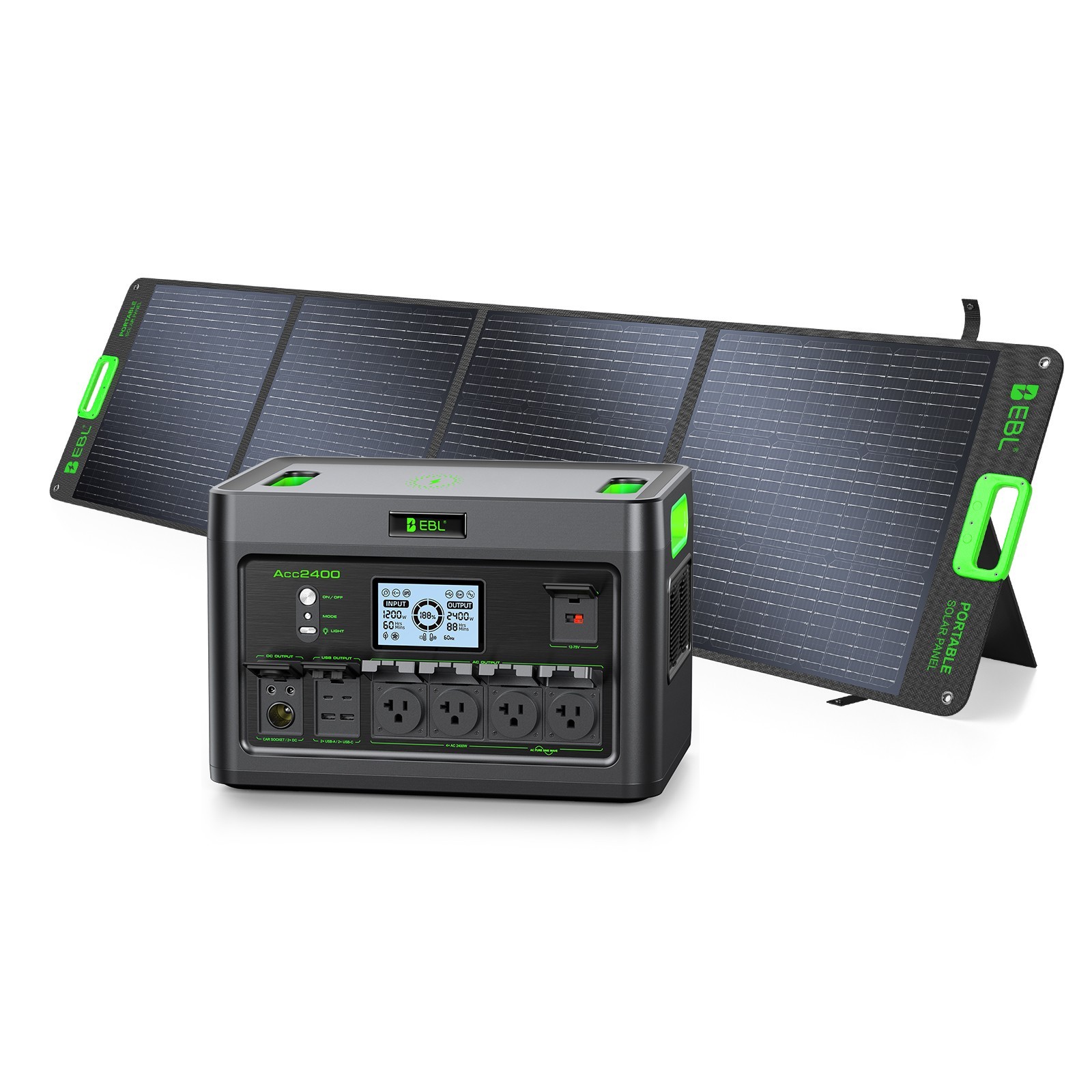 2400W Portable Power Station for Camping, Outdoor, with 200W Solar Panel