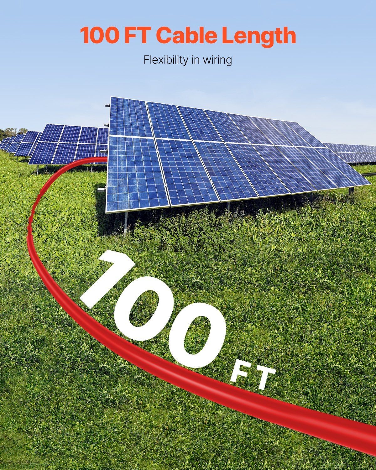 100FT 10AWG 6mm² Photovoltaic Cable Extension Red UV Resistant