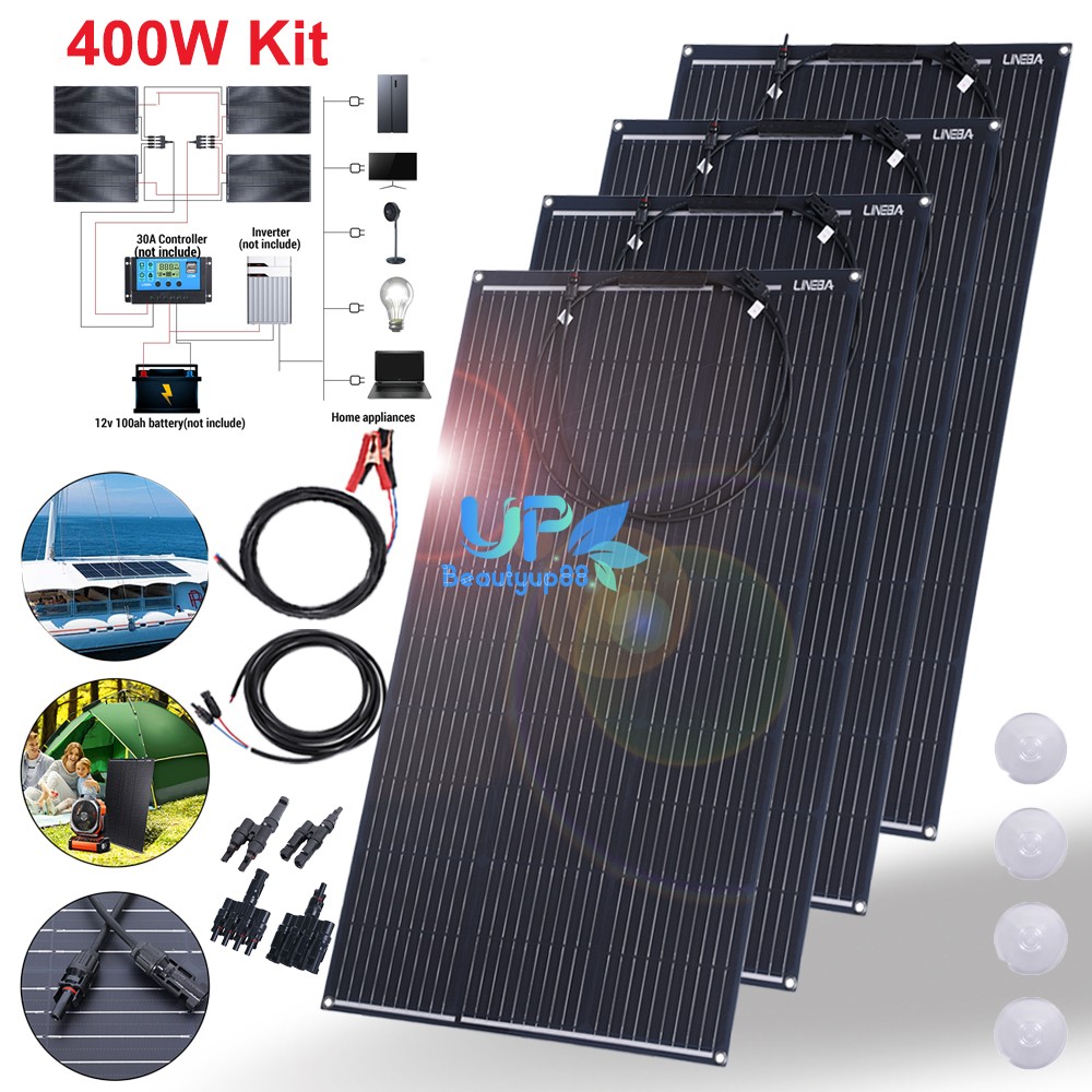200W 400Watts 12V Mono Solar Panel Kit 18V Battery Charger RV Home Off-Grid Boat
