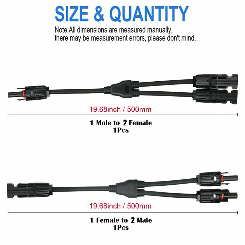 2x Y Branch Solar Panel Cable for FFM MMF PV Wire Connector T Splitter Tools 30A