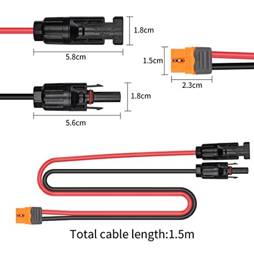 Solar to XT60i Charging Cable 12AWG 1.5M Solar Plug to XT60 Socket Solar