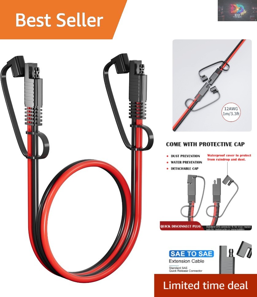Reliable SAE to SAE Extension Cable 3.3FT – Perfect for Solar Panels and More