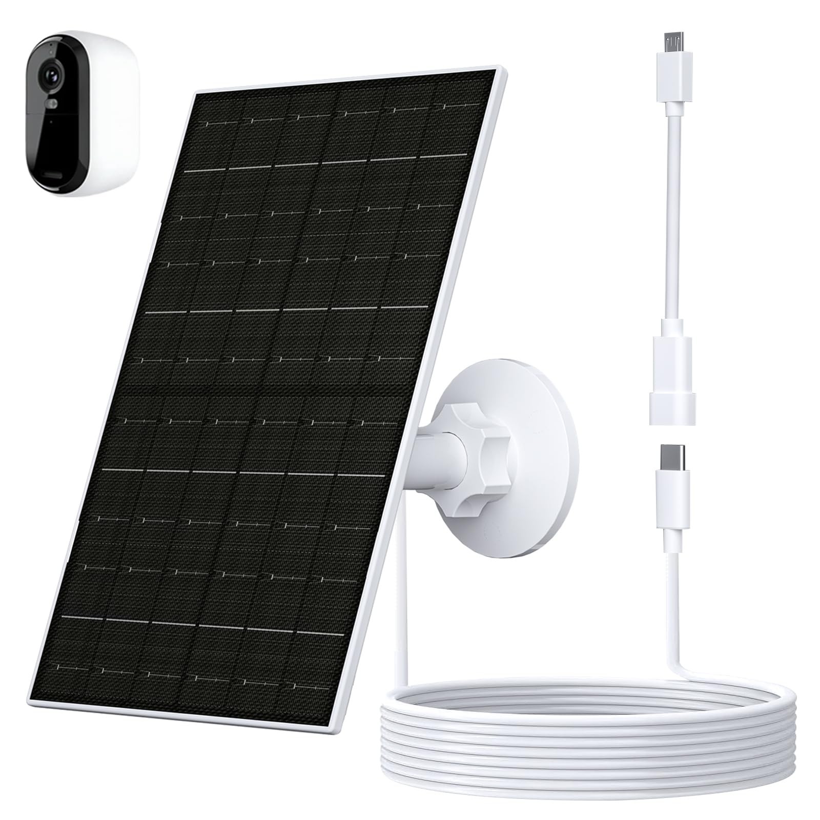 7W Solar Panel for 2K Cameras, USB-C Solar Charger, IP66 Waterproof, 360° Mount,