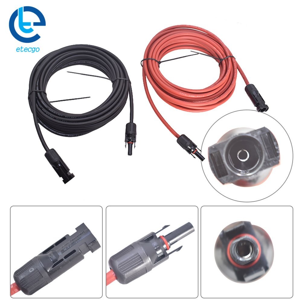 1 Pair 25 Feet 10AWG Red + Black Solar Panel Extension Cable Wire Connector