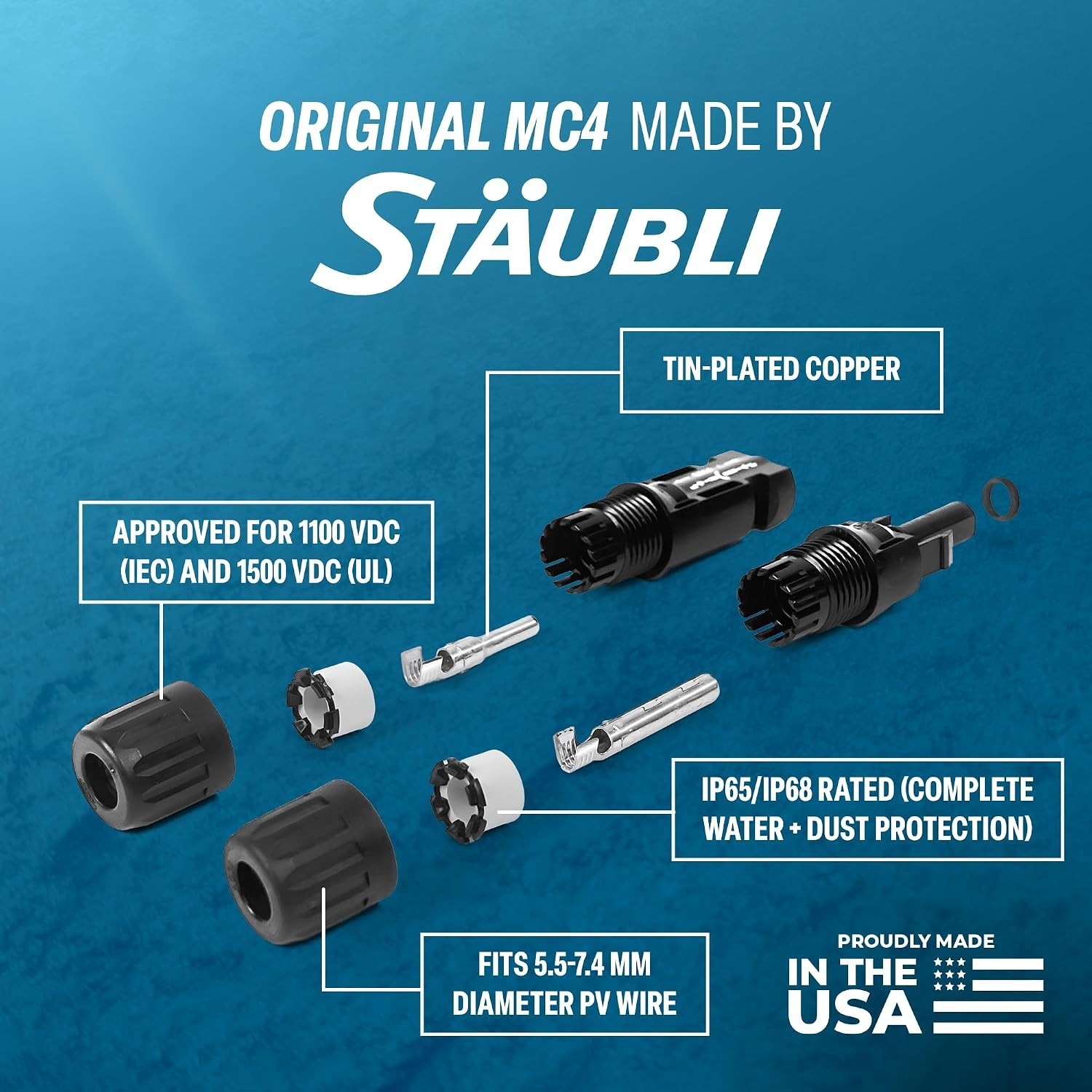 5 Ft 10 AWG Solar Wire Extensions with Weatherproof MC4 Connectors – 600V Rated
