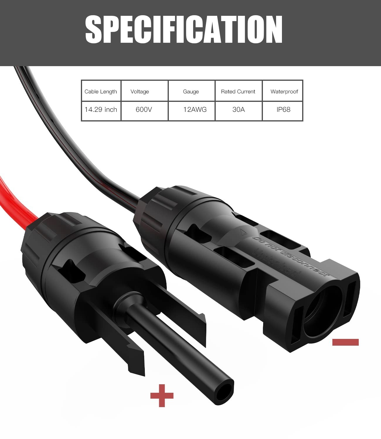 10AWG Solar Extension Cable 30cm SAE PV Wire w/ 2x Polarity Reverse Adapters