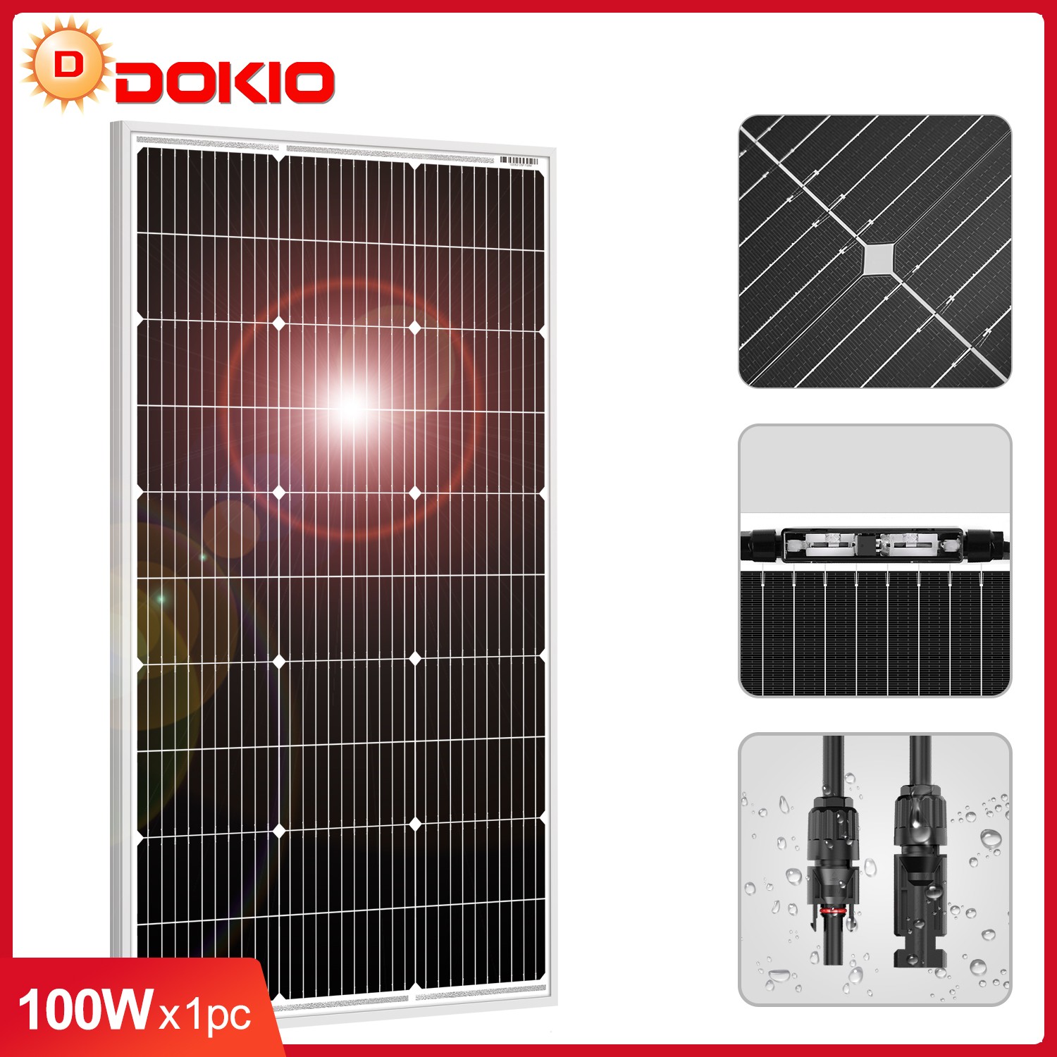 Dokio 100W 12V Rigid Mono Solar Panel High Efficiency for Home RV Boat Off-Grid