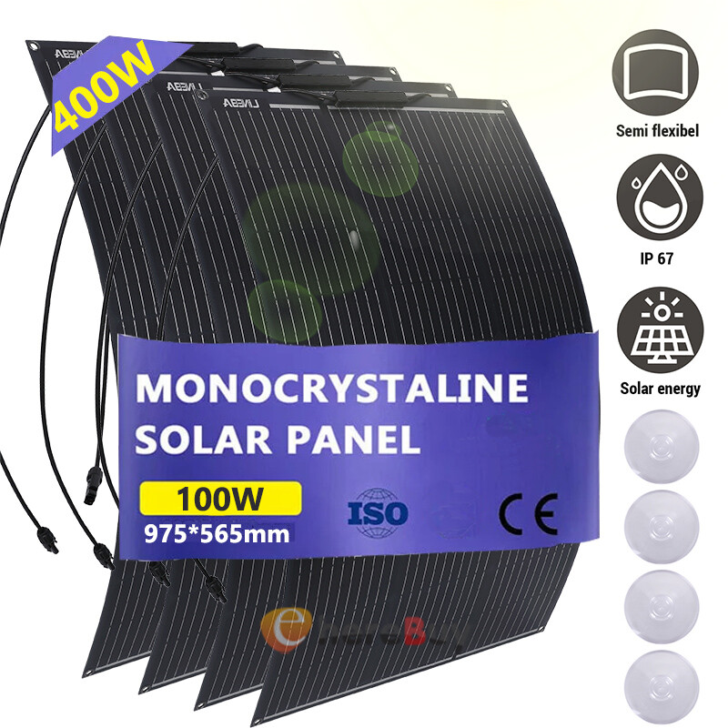 400W 12V Flexible Solar Panel Monocrystalline Cell for Marine RV Trailer Boat US