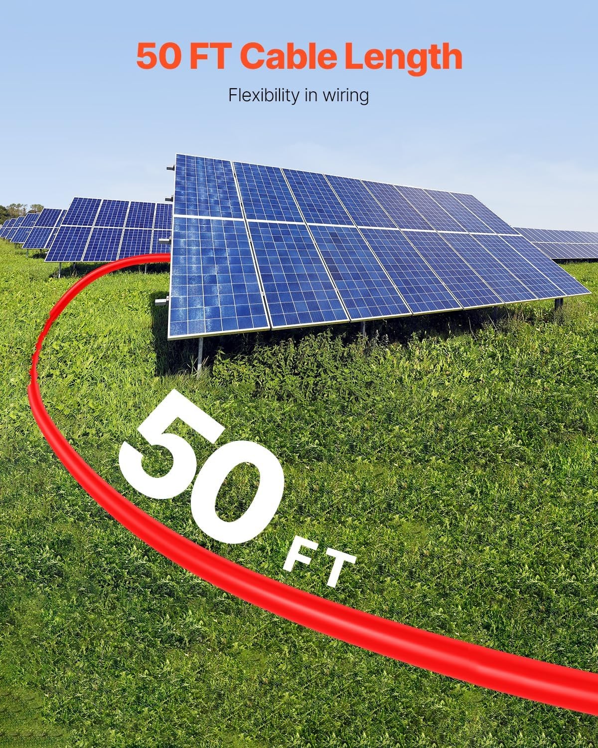 VEVOR Solar Extension Cable 10AWG 50FT Red Black Waterproof