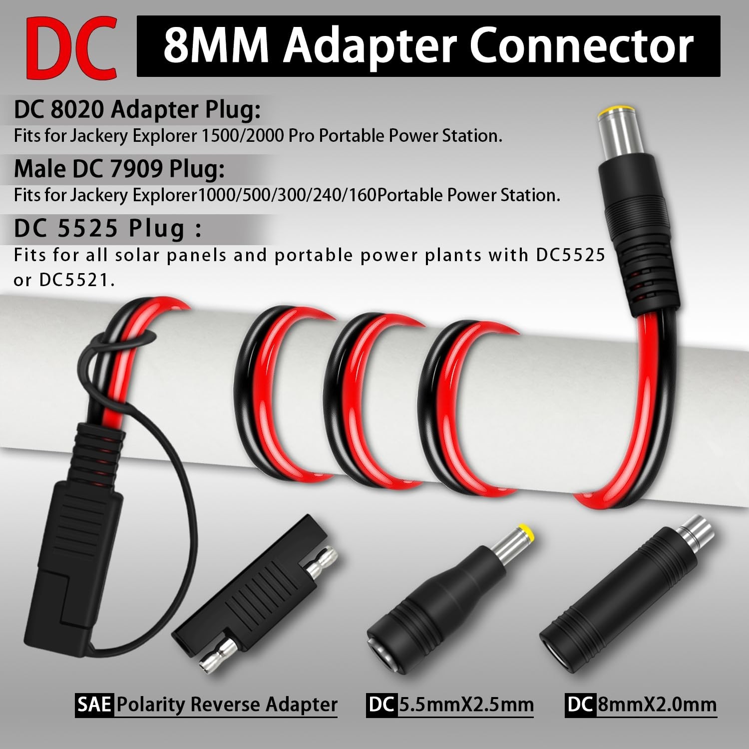 Heavy Duty 6FT SAE to DC8mm Adapter with Polarity Reverse for Solar Generators