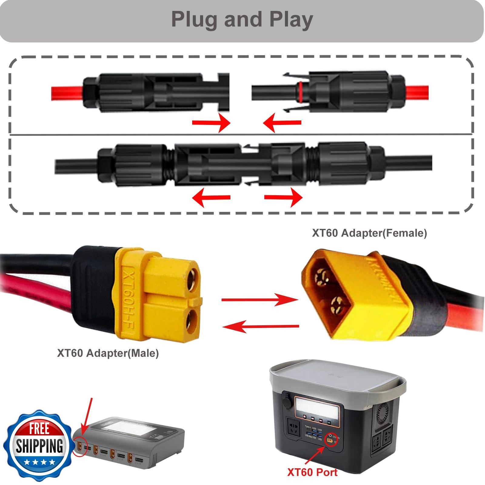 COMeap Solar Panel Cable for Ecoflow Anker SOLIX 10AWG, Compatible with MC-4