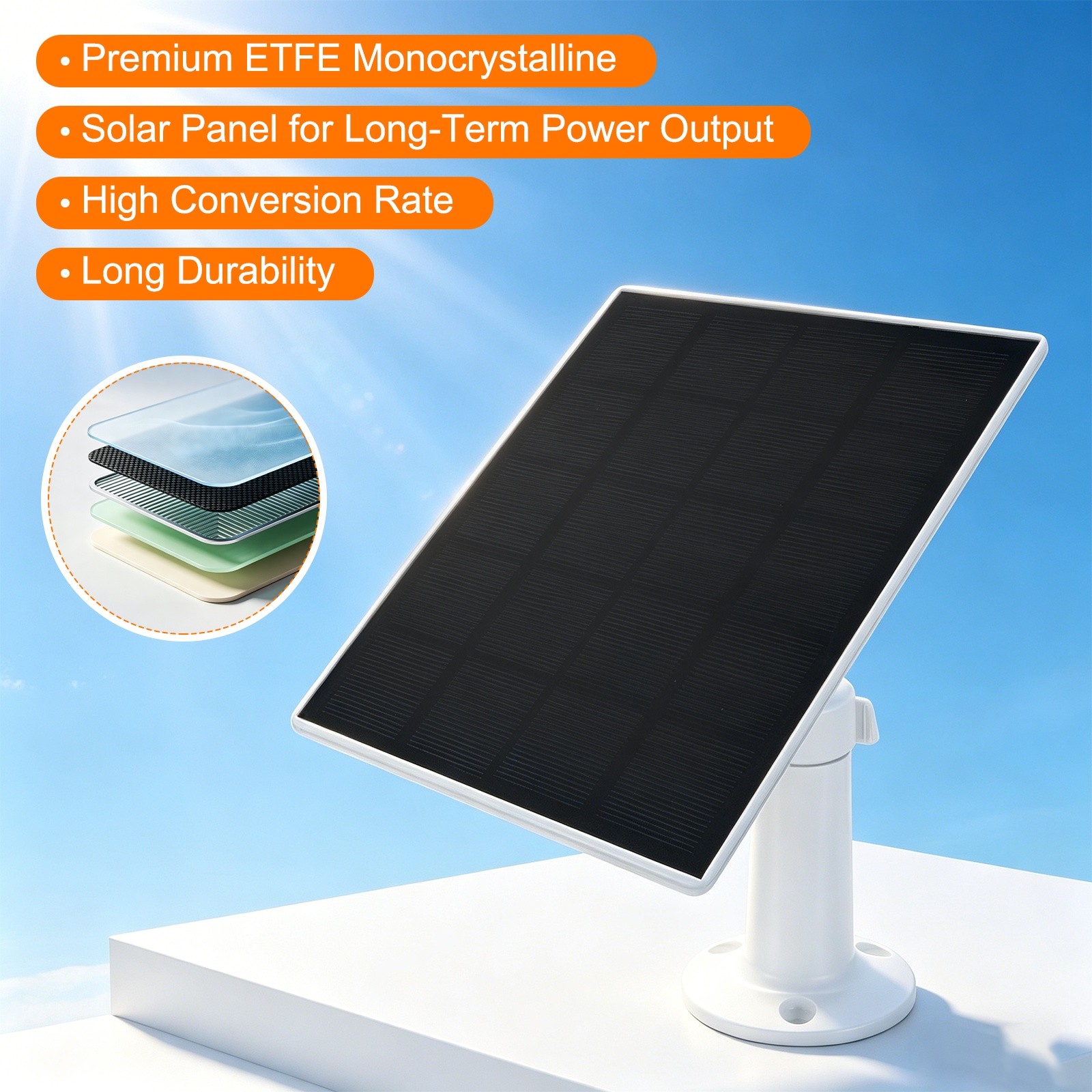 1 Pack of 5V 3W Solar Panel, Waterproof Dual Type-C/USB Solar Charger, White