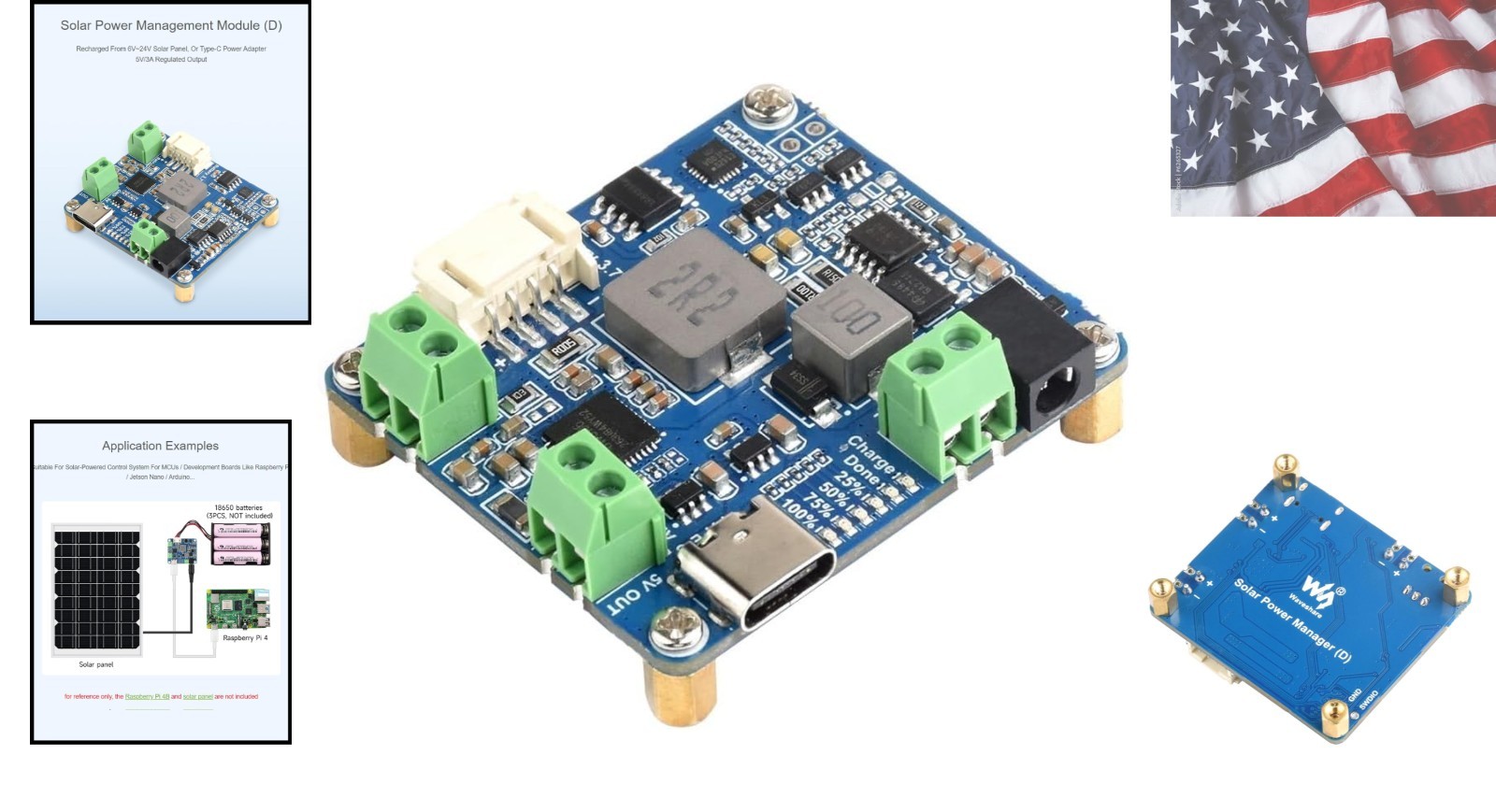 Solar Power Management Module D for 6V~24V Solar Panel and Type-C Power Adapt…