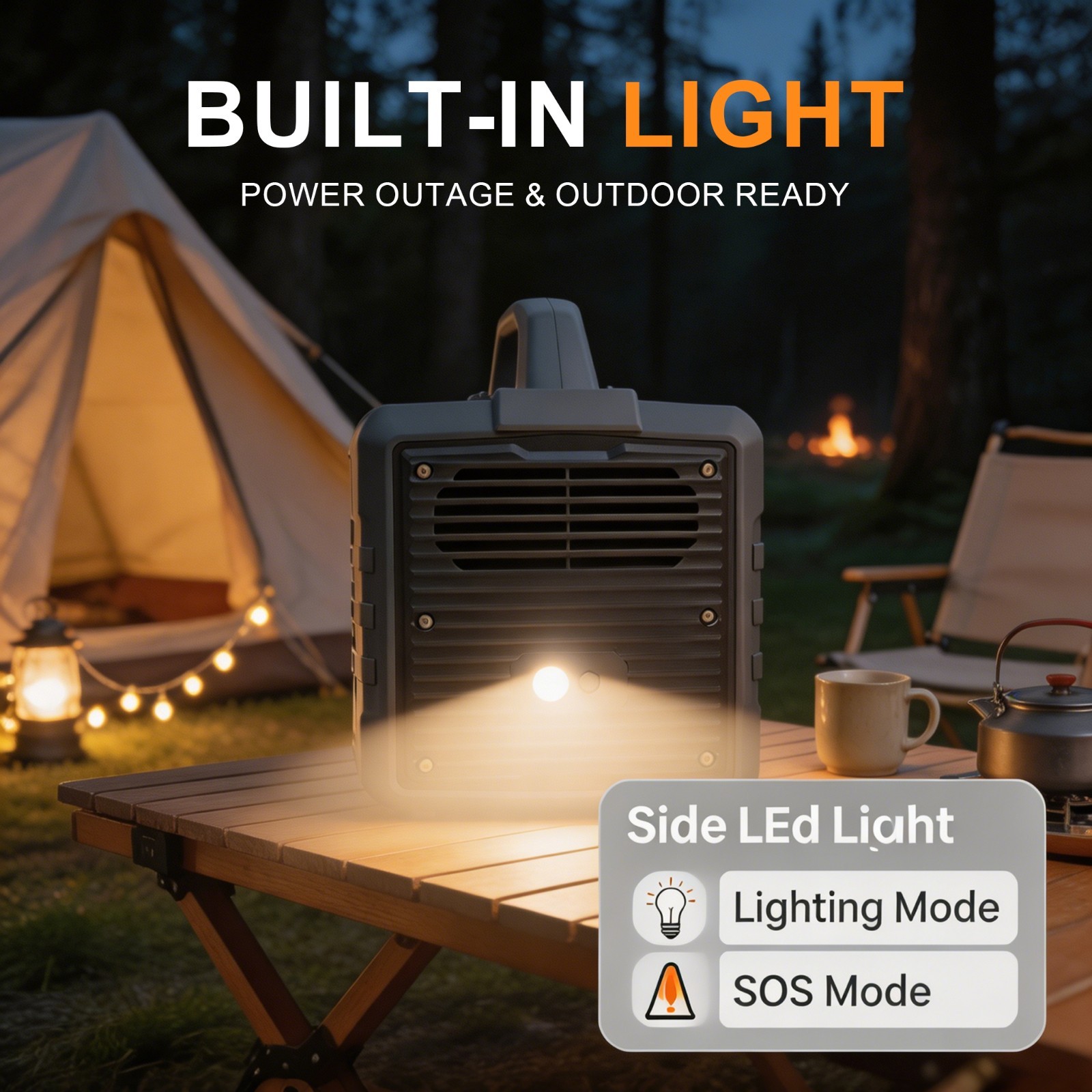 Black 1000W1024Wh LiFePO4 Portable Pure Sine Wave Power Station With Flashlight