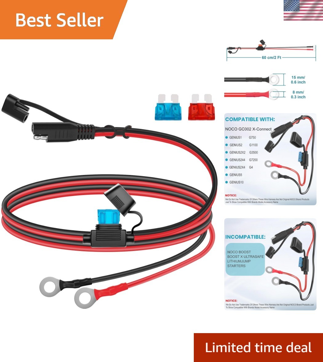 Durable 2FT SAE Battery Tender Extension Cable for Motorcycles and Solar Panels