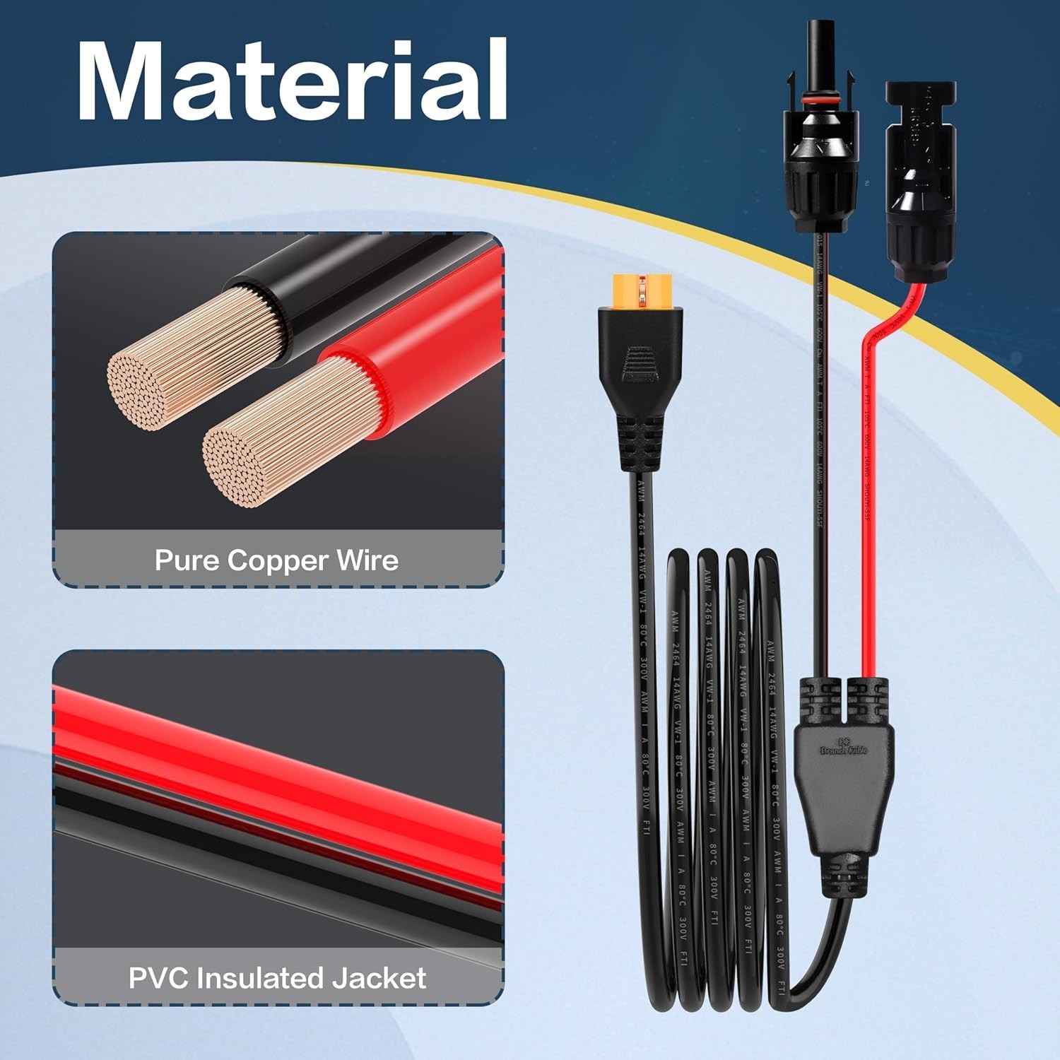 XT60i Solar Charge Cable 14AWG 8FT for Solar Panels Portable Power Stations