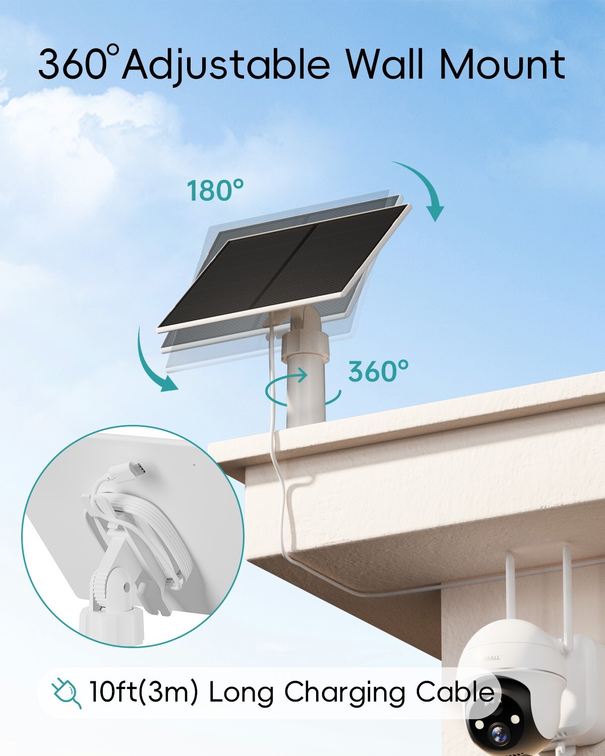 ZUMIMALL 5W Solar Panel for Security Camera Type C Port -1 Kit（No Camera）