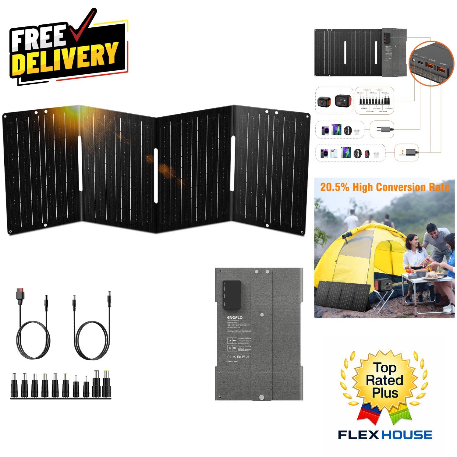 Ultimate 60W Foldable Solar Charger with 10-in-1 Connector – Perfect for Gadgets
