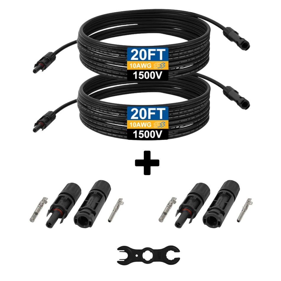 UL & TUV 1500V PV Extension Cable 10-30 FT Double Wires + Two Connector Pairs