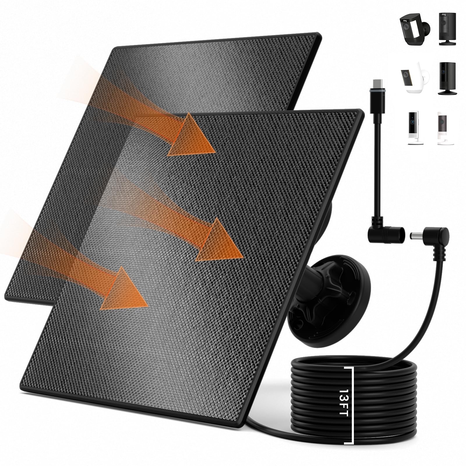 2 Pack 5W Solar Panel for Ring Camera – Compatible with Spotlight & Stick Up Cam