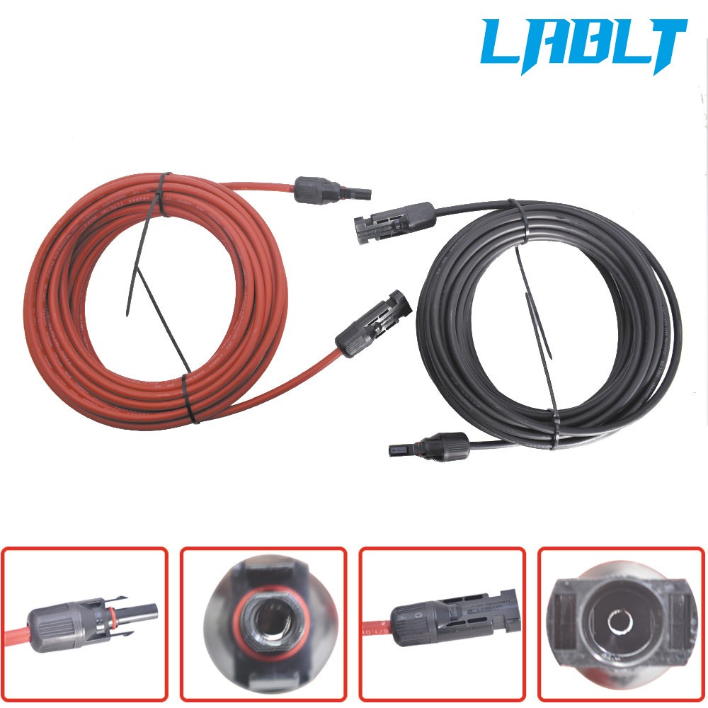 LABLT 30 FT 12 AWG Black and Red Solar Panel Extension Cable Wire Connector