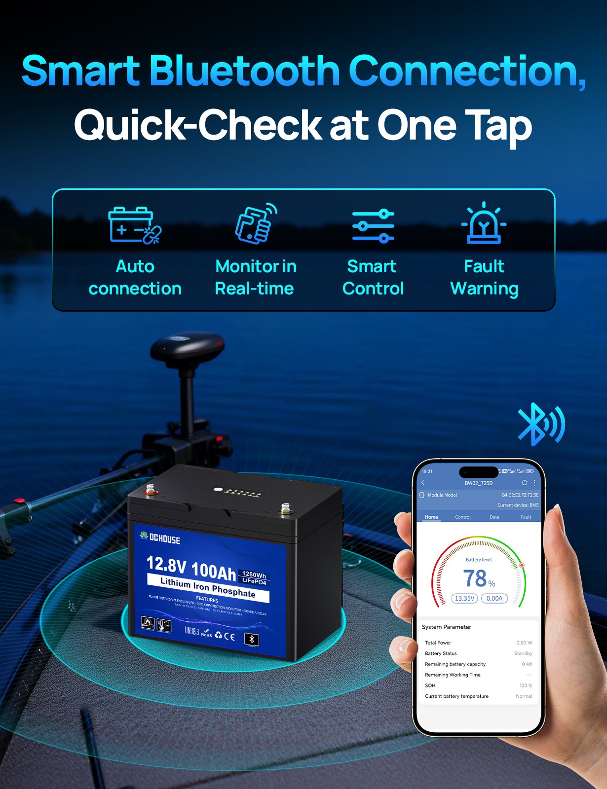 12V 100Ah LiFePO4 Lithium Battery BMS Deep Cycle for RV Marine Solar Off-grid
