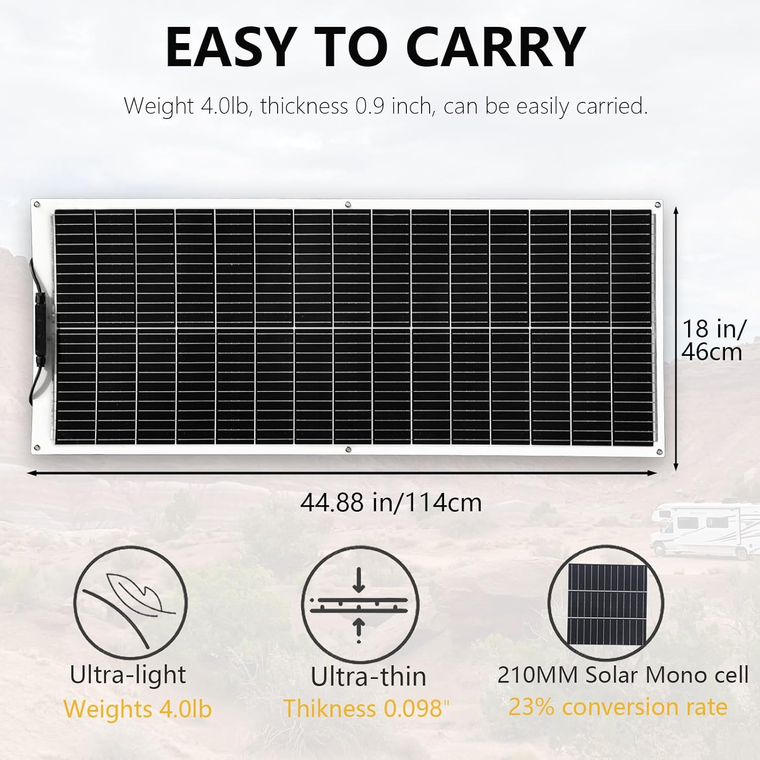 Flexible Solar Panel 100W 12V Monocrystalline Solar Cell Fiberglass Lightweight