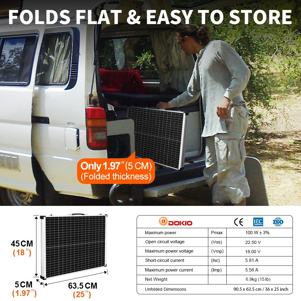Dokio 100W 160W 200W 12V Suitcase Portable Solar Panel Kit For RV Boat Camping