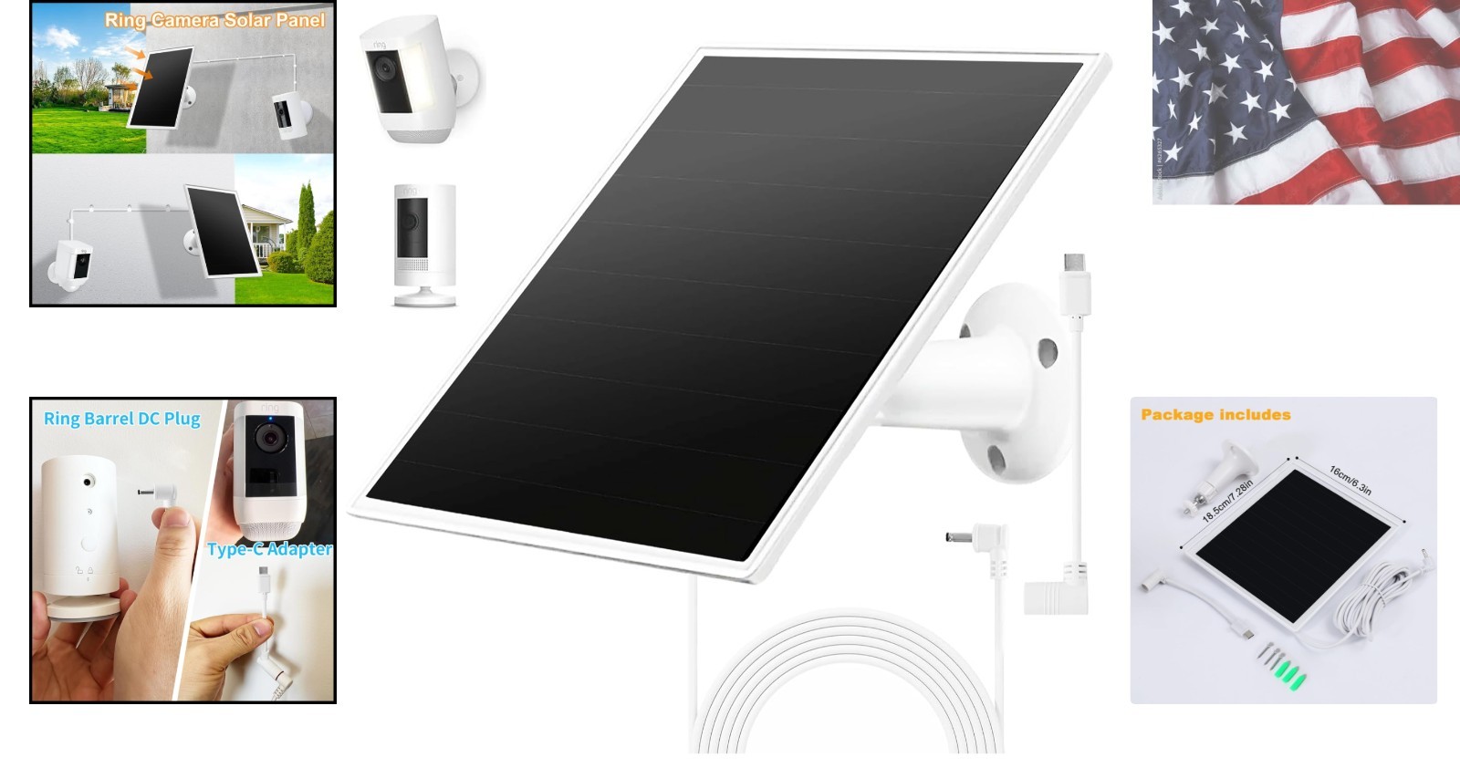 Solar Panel Charger for Ring Camera, Compatible with Ri ng Stick Up Cam Batte…