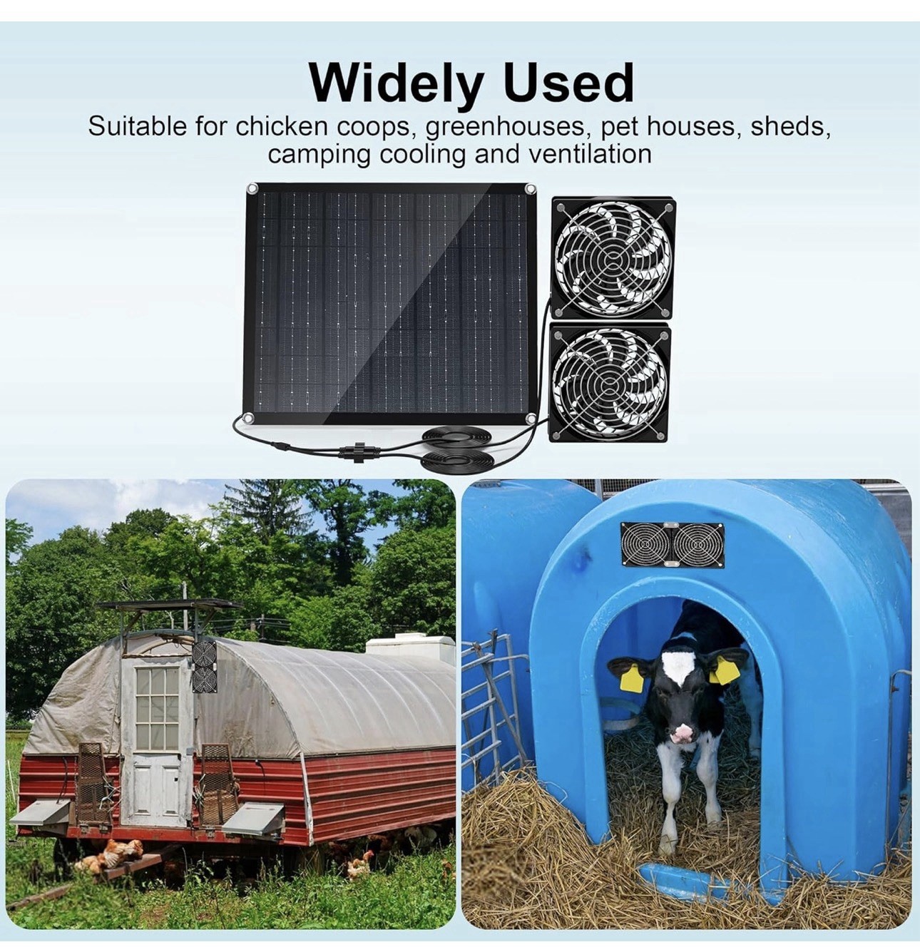 Solar Powered Fan, 30W Solar Fan with Two IPX7 Waterproof Fans for Outside.