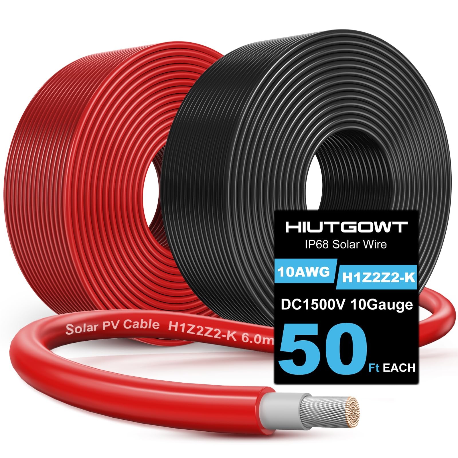 10AWG Solar Wire, Solar Cable 50Ft, Solar Extension Cable, Solar Panel Wire, 10