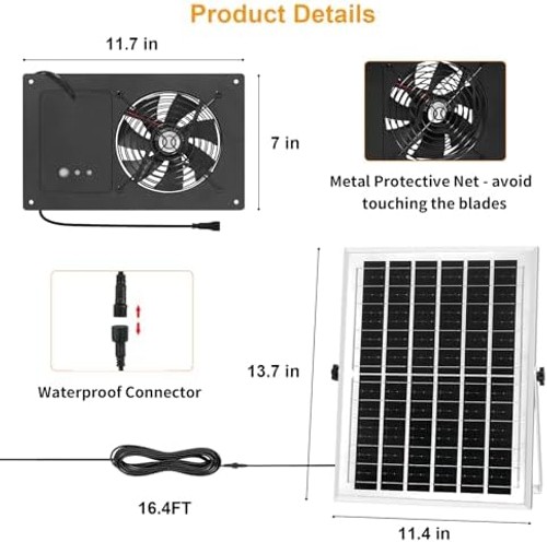 Solar Exhaust Fan with Battery and 3H/6H Timer, High Speed IP65 Waterproof So…