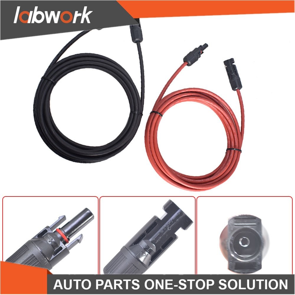 Labwork Solar Panel Extension Cable Wire Connector 1 Pair 12AWG 15ft Black+Red