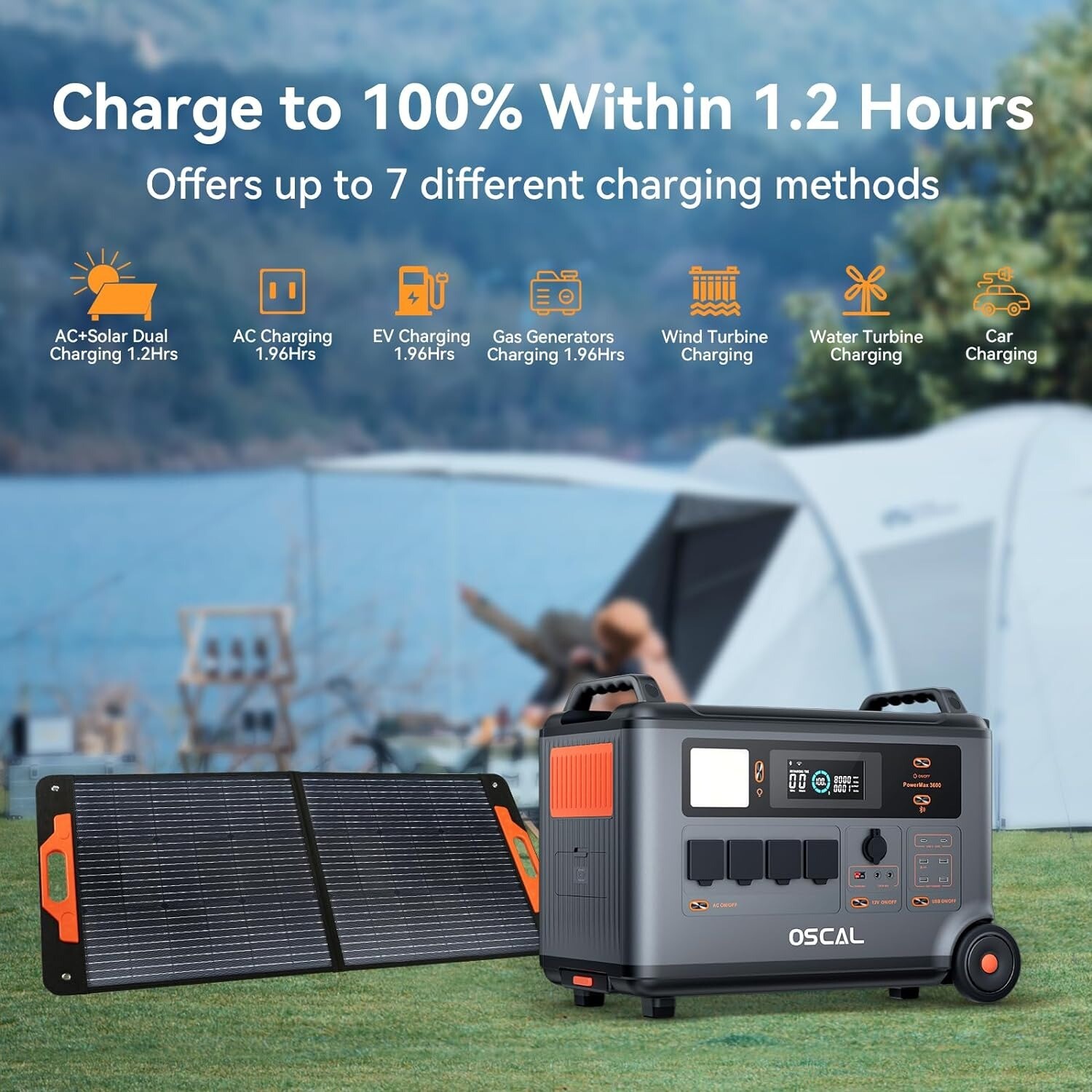 OSCAL 7.2kWh Portable Power Station PowerMax 3600 with BP3600 Expansion Battery