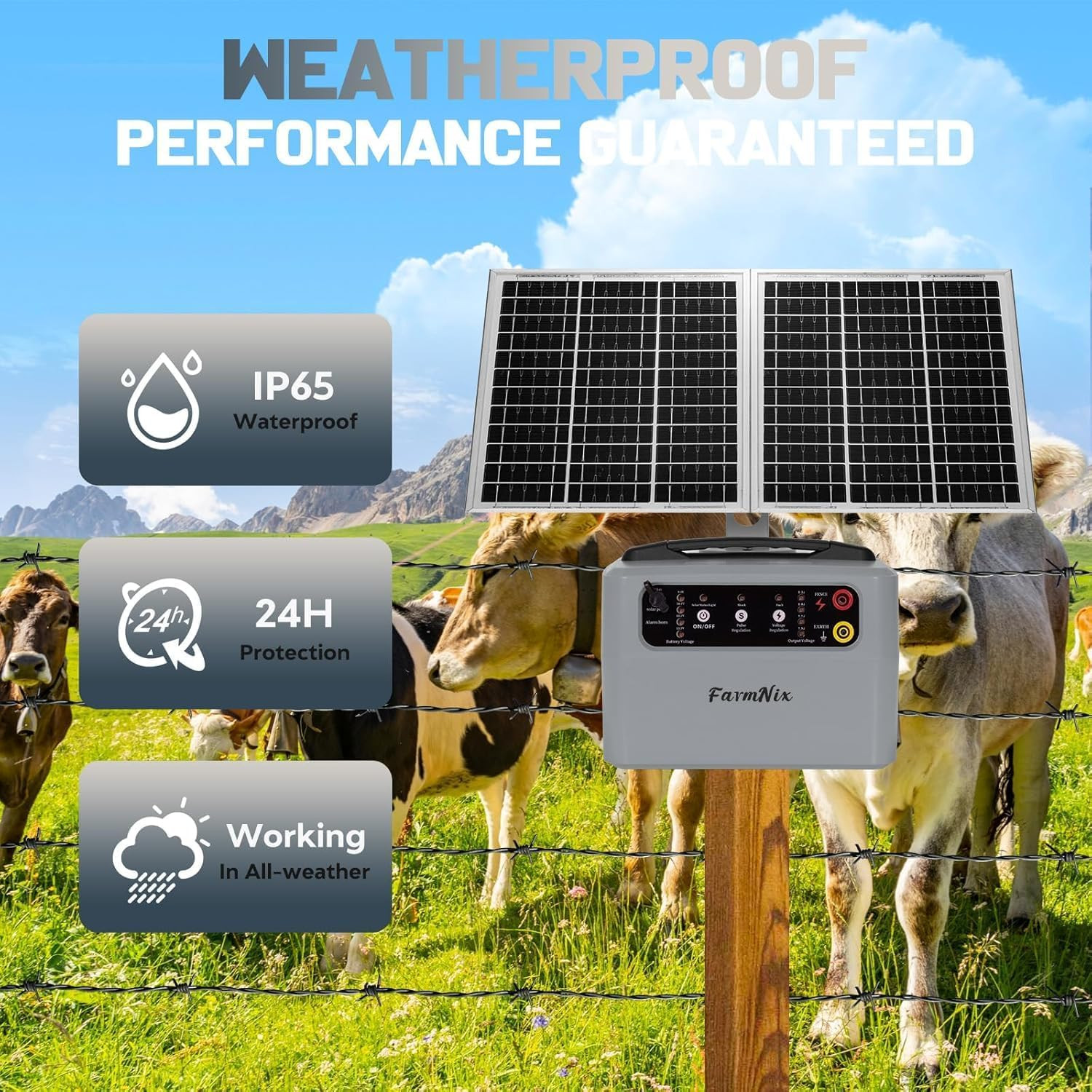 15W Solar Fence Charger,6-12Kv Adjustable Output Solar Charger,1.5J,30 Miles Ran
