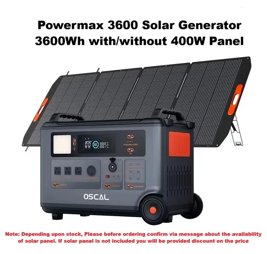 Oscal Powermax 3600 Solar Generator 3600Wh with 400W Panel & 4×3600W AC Outlets