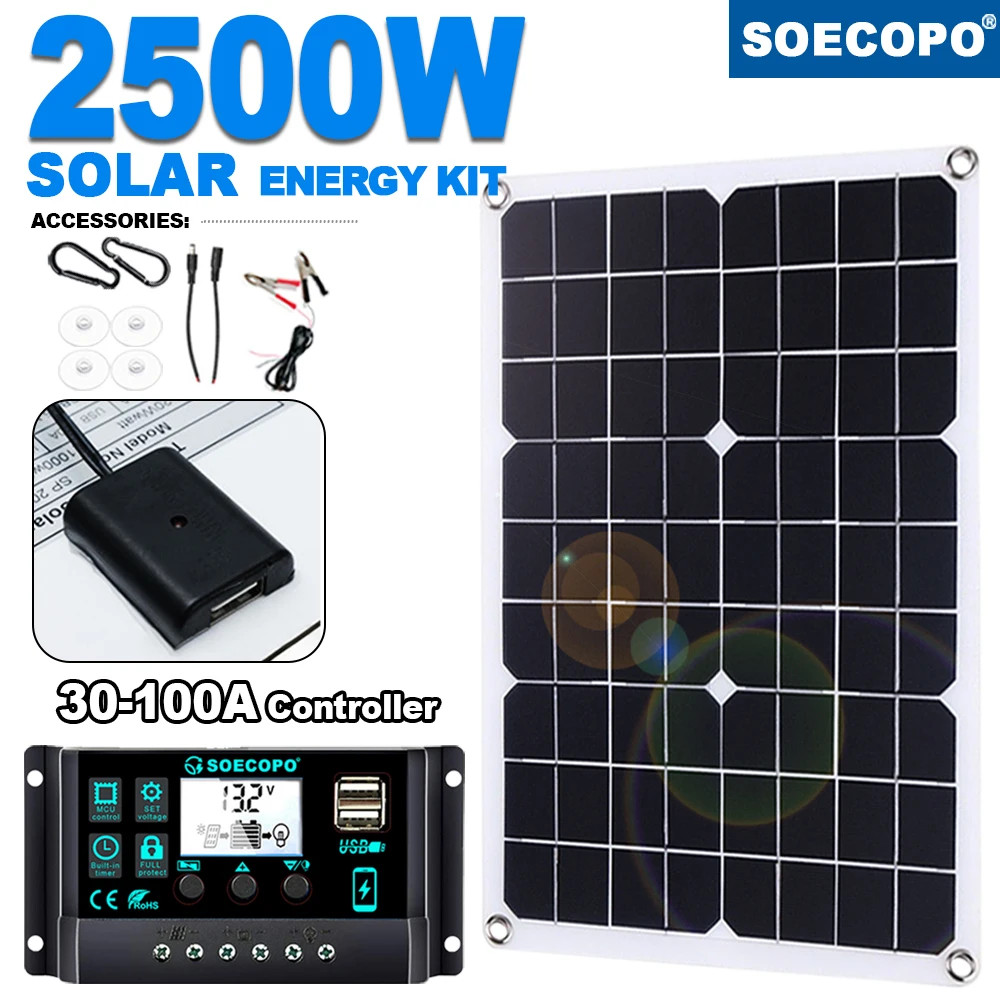 2500W Solar Flexible Panel Kit Switch USB Charging Interface Solar Board with Co