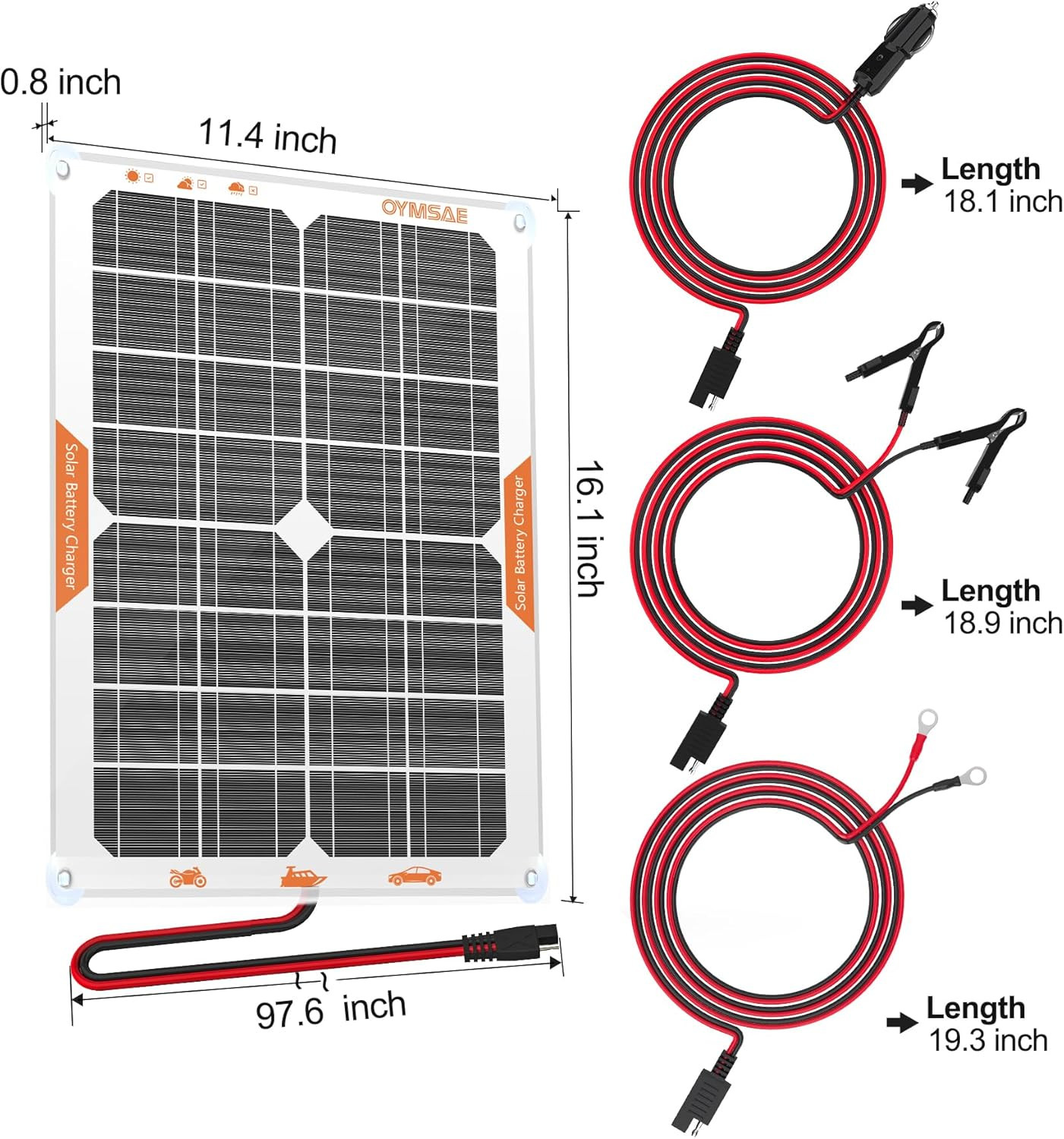 White 20W 12V Solar Panel Battery Charger Portable Waterproof Power Trickle Batt