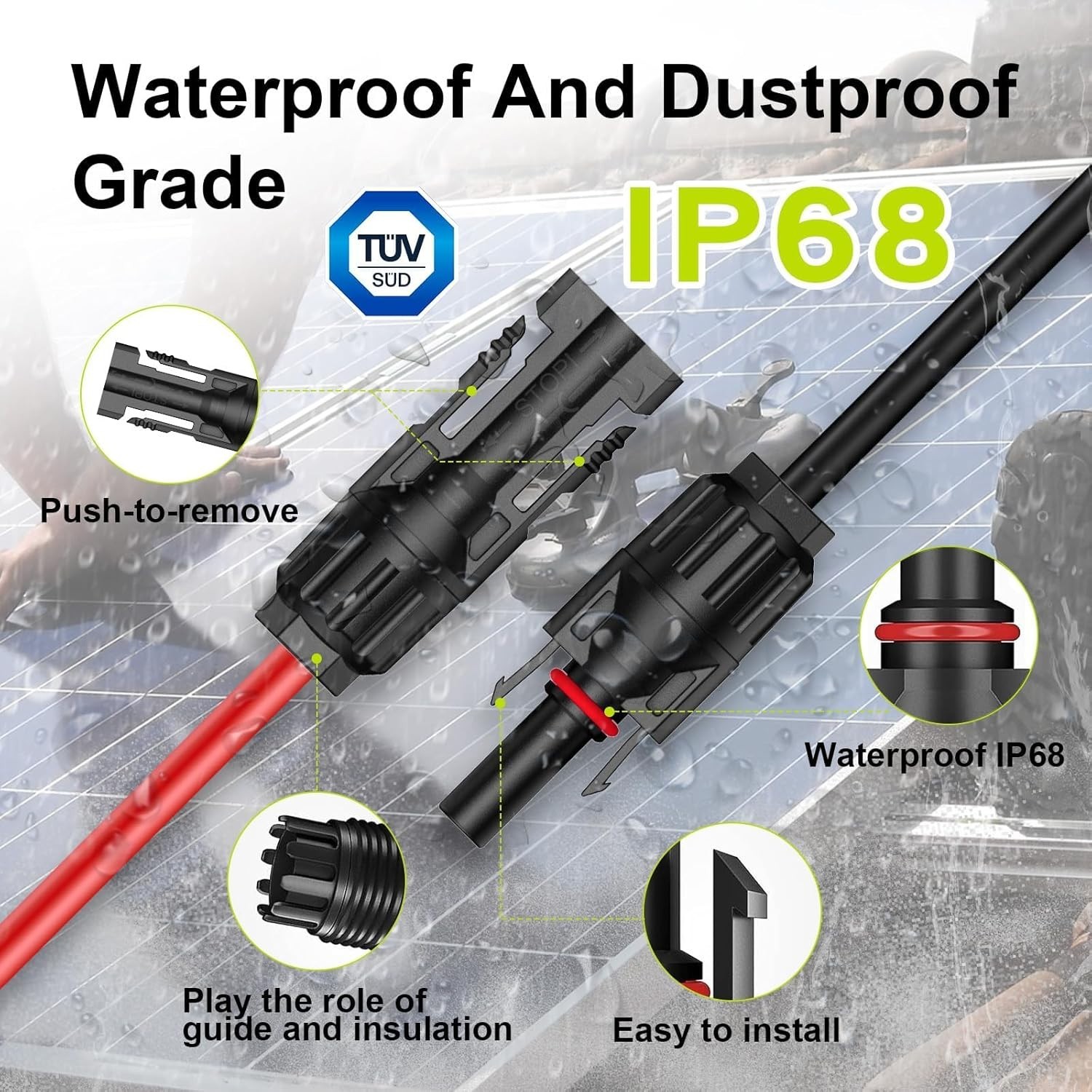 6.6Ft 10AWG, Solar Wire with Tool-Free Solar Connectors, Waterproof Solar Pan…