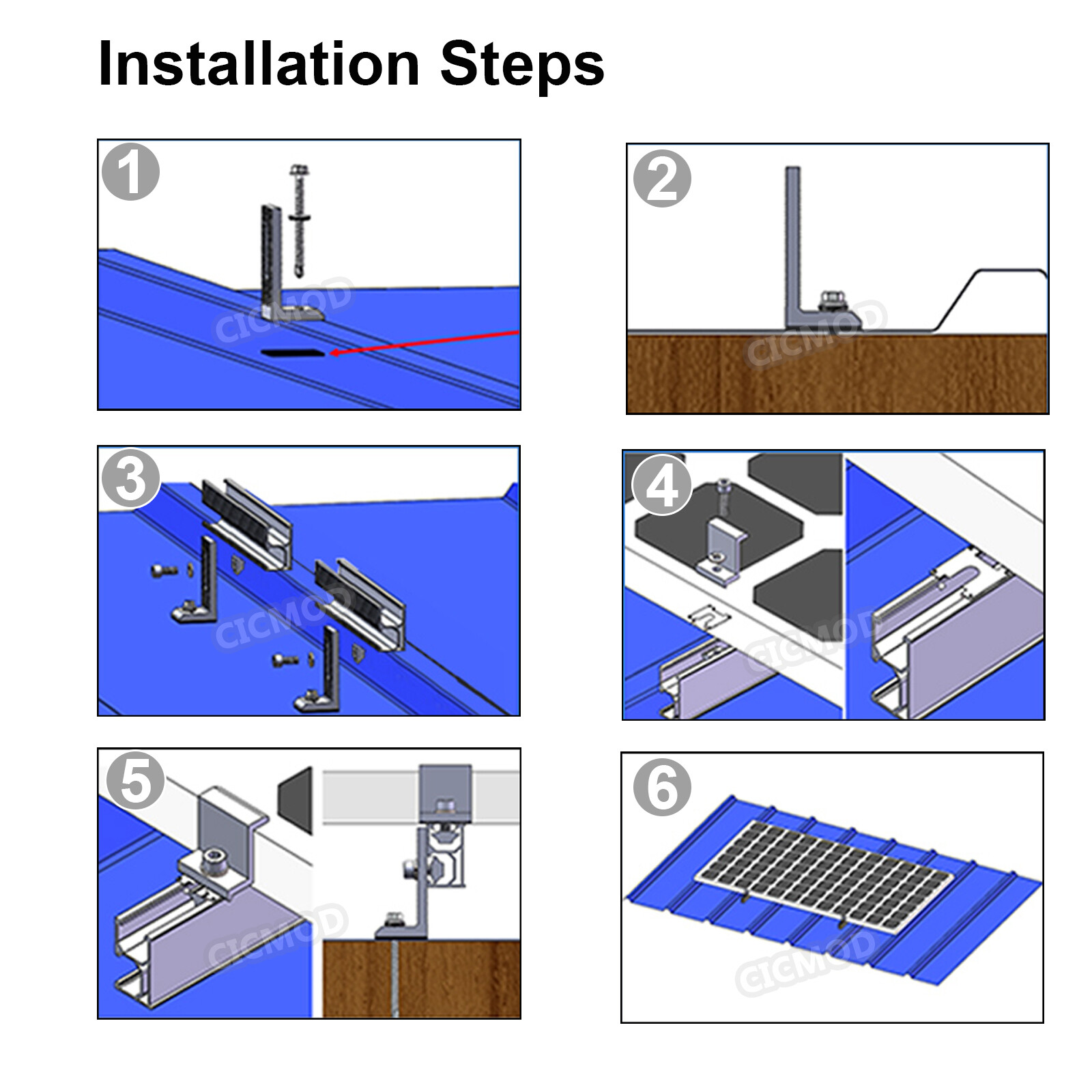 Solar Panel Mounting Rail Rack Bracket Kit Aluminum Fixing Clamps for Roof Mount