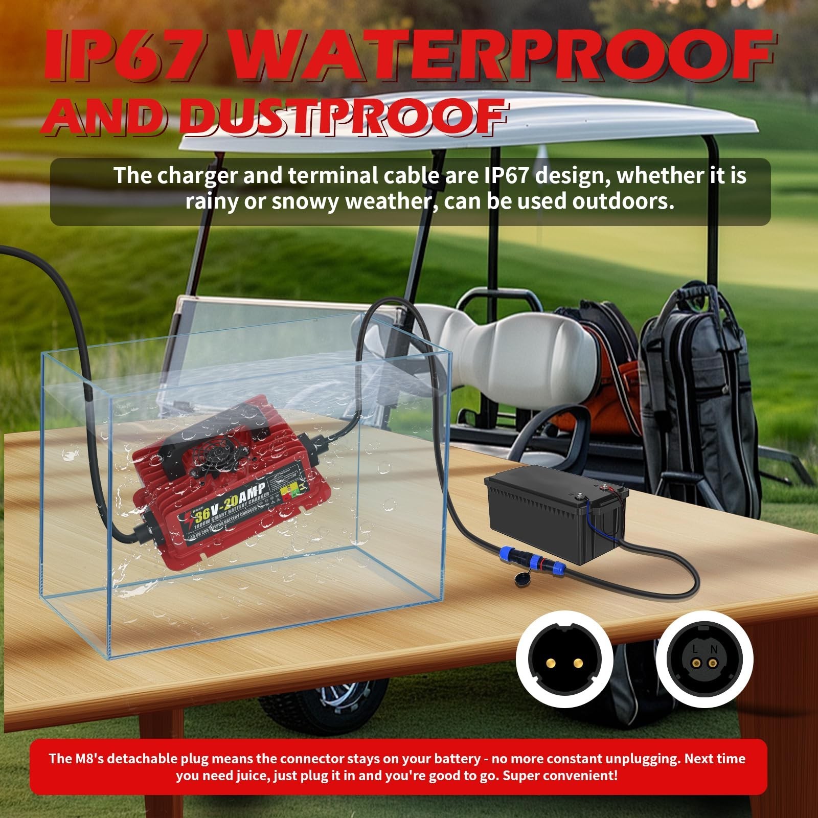 36V Lithium Battery Charger 1000W 20A for LiFePO4, IP67 Waterproof with Cooli…