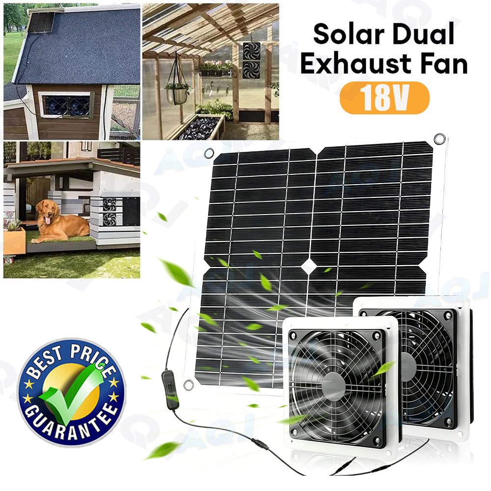 20W Solar Panel Exhaust Fan Kit for Chicken Coops Greenhouses Sheds Pet Houses