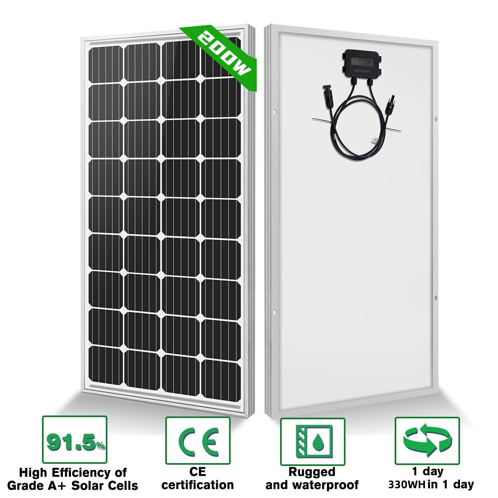 NEW 200W Watt Mono Solar Panel 12V Battery Charger Home Boat RV Off Grid US