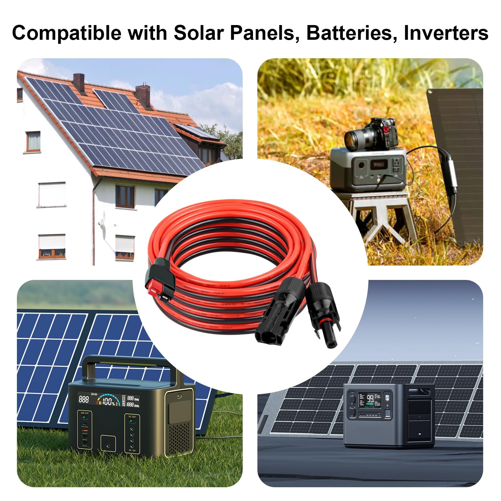 10AWG Solar Panel to Anderson-Style Connector Extension Cable 35FT, Tinned Co…