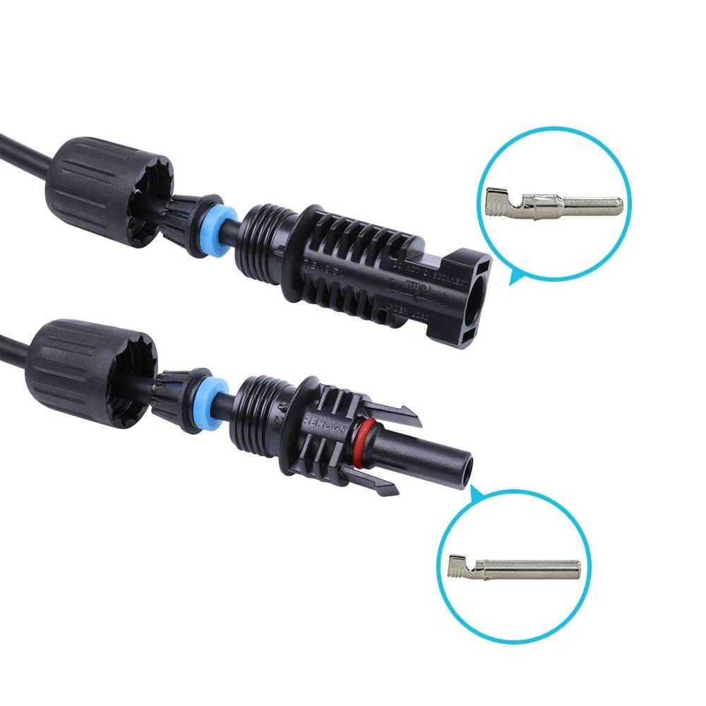 20FT 12AWG Solar Panel Extension Cable – Male & Female Connectors, 1 Pair, Red/B