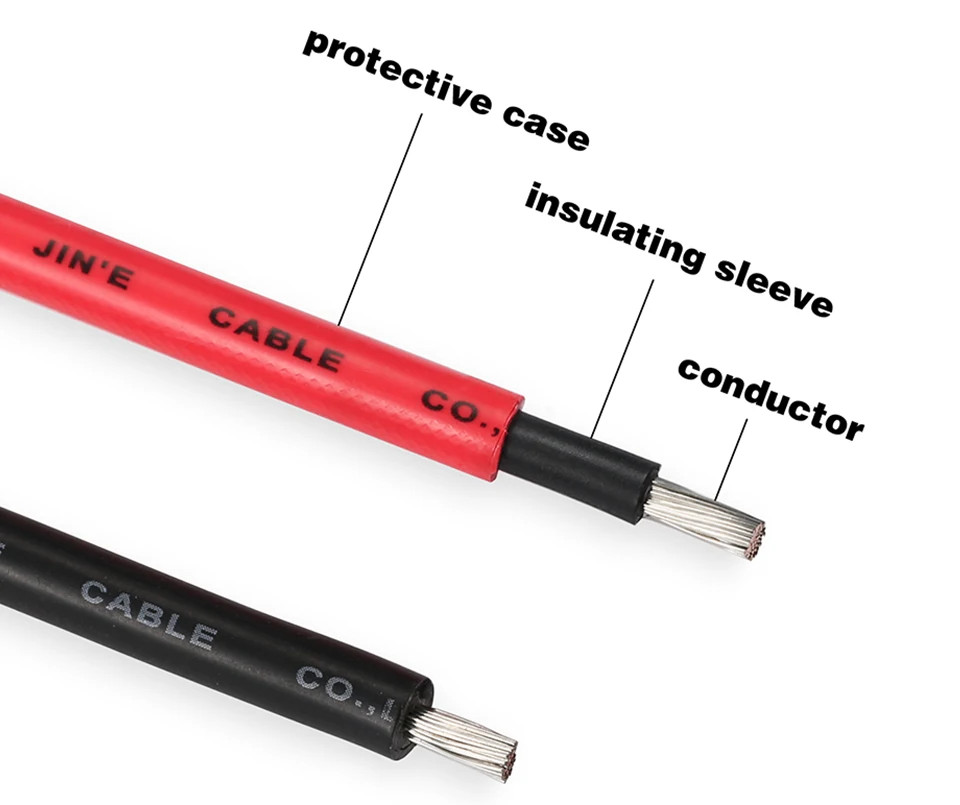 PV Wire Cable 2.5/4/6mm² 10-14AWG Black+Red with Male Female Panel Connectors